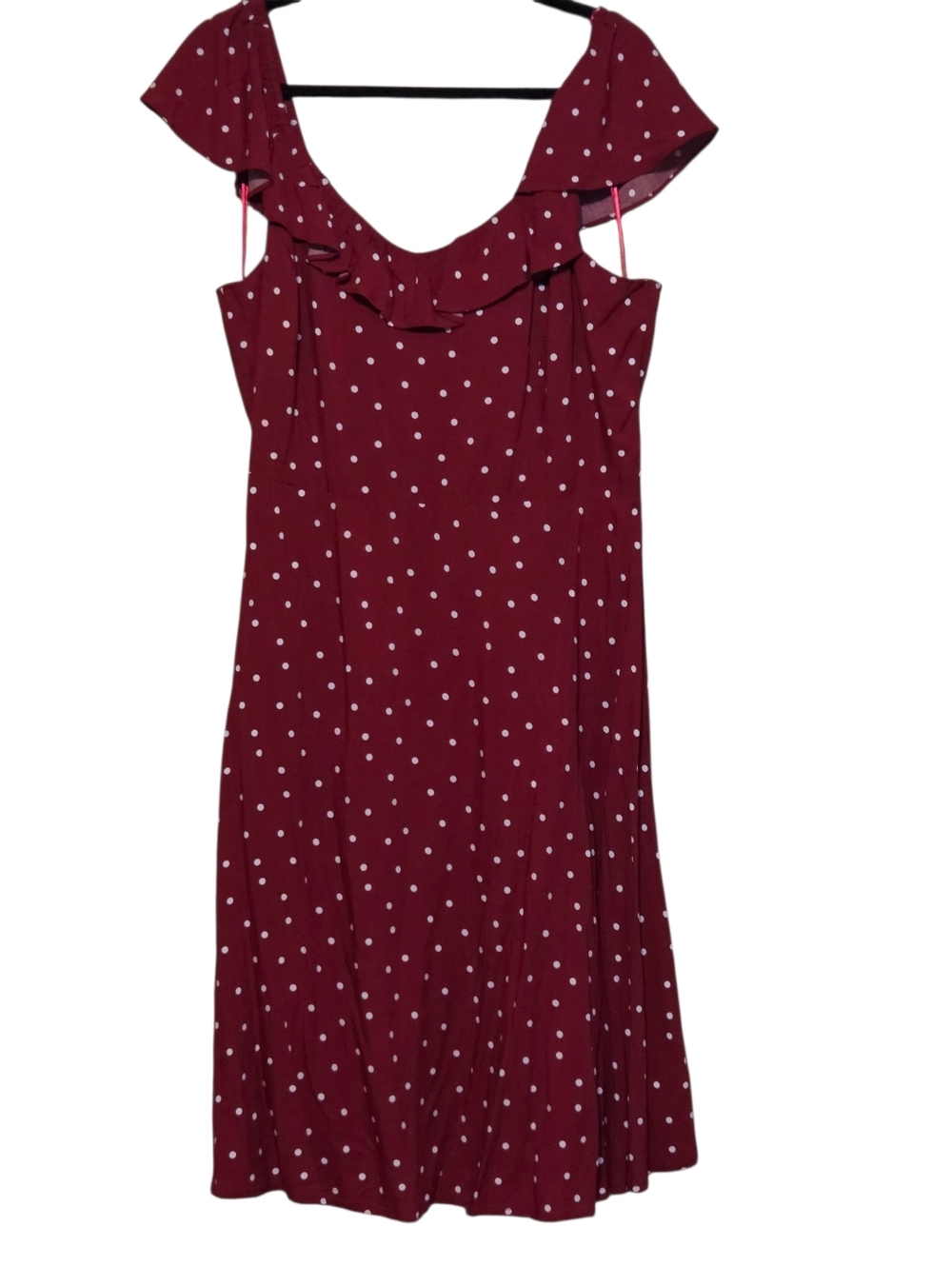 Old Navy Wine  Red W/ White Polka Dot Off Shoulder Midi Dress Size XL